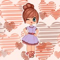 Little girl in a beautiful dress. Flirts. Handsome fashionable child. Vector illustration