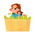 Little Girl Behind Flower Bed Playing Hide and Seek Game and Having Fun Vector Illustration Royalty Free Stock Photo