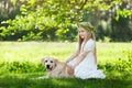 LIttle girl and big dog bestfriend on nature background Royalty Free Stock Photo