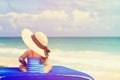 Little girl in big hat on summer beach Royalty Free Stock Photo