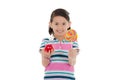 Little girl and big lollipop with apple Royalty Free Stock Photo