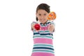 Little girl and big lollipop with apple Royalty Free Stock Photo