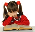 The little girl before the big scientific book Royalty Free Stock Photo