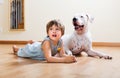 Little girl with big white dog Royalty Free Stock Photo