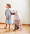Little girl with big white dog Royalty Free Stock Photo