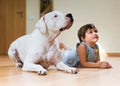 Little girl with big white dog Royalty Free Stock Photo