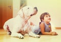 Little girl with big white dog Royalty Free Stock Photo