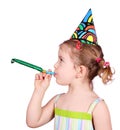 Little girl with birthday hat and trumpet party