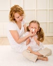 Little girl blowing nose Royalty Free Stock Photo