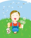 Little Girl blowing off of dandelion