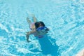 Little girl with blue diving glasses in an outdoor pool Royalty Free Stock Photo