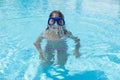 Little girl with blue diving glasses in an outdoor pool Royalty Free Stock Photo