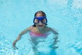 Little girl with blue diving glasses in an outdoor pool Royalty Free Stock Photo