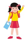 Girl and blue workbook, cute vector illustration