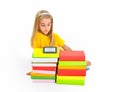 Little girl, books and e-book Royalty Free Stock Photo