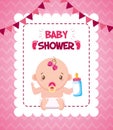 little girl with bottle milk baby shower card Royalty Free Stock Photo