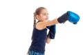 Little girl in boxing gloves practicing Royalty Free Stock Photo