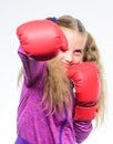Little girl in boxing gloves punching. Sport and sportswear fashion. knockout and energy. Sport success. training with Royalty Free Stock Photo