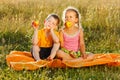 Little girl and boy eating apple Royalty Free Stock Photo