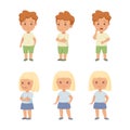 Little Girl and Boy Having Different Face Emotion and Gesture Vector Set