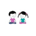 Little girl and boy in Lotus position doing yoga, vector illustration ,flat design