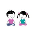 Little girl and boy in Lotus position doing yoga, vector illustration ,flat design Royalty Free Stock Photo