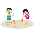 Little girl and boy sweeping