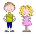 Little girl and boy, vector illustration. Girl and boy, cartoon image of children