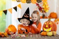 Kids in witch costume on Halloween trick or treat Royalty Free Stock Photo