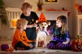 Kids in witch costume on Halloween trick or treat Royalty Free Stock Photo