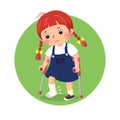 Little girl with broken leg bandage cast walking using crutches. Health Problems concept Royalty Free Stock Photo