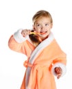 Little girl brushing her teeth isolated Royalty Free Stock Photo