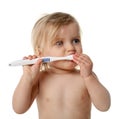 Little girl brushing her teeth isolated Royalty Free Stock Photo