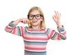 Little girl brushing her teeth isolated on white background Royalty Free Stock Photo