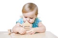 Little girl building toy house Royalty Free Stock Photo