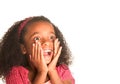 Little girl calling out excitedly, hands to mouth Royalty Free Stock Photo