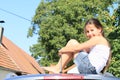 Little girl on a car Royalty Free Stock Photo