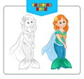 Little girl in carnival costume Mermaid. Coloring book