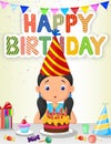 Little girl cartoon blowing birthday candle Royalty Free Stock Photo