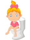 Little girl cartoon sitting on the toilet