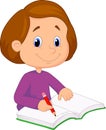 Little girl cartoon writing on a book