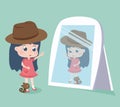 Little Girl and cat standing in front of the mirror Royalty Free Stock Photo