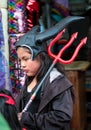 Little girl celebrating Halloween, dressed for Halloween party in the city of Cusco, Peru