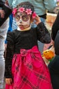 Little girl celebrating Halloween, dressed for Halloween party in the city of Cusco, Peru