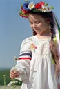 Little girl on chamomile field Royalty Free Stock Photo