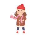 Little Girl Changing Her Clothes Putting on Scarf Vector Illustration