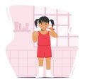 Girl Character Brushing Teeth in Bathroom. Child Bathing, Toothbrush Morning or Evening Daily Routine, Dental Care