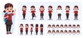 Little Girl Character Constructor with Gestures, Actions and Emotions. Child Side, Front, Rear View, Movable Body Parts