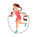 Little Girl Character Skipping Rope Doing Sport Exercise Vector Illustration Royalty Free Stock Photo