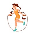 Little Girl Character Skipping Rope Doing Sport Exercise Vector Illustration Royalty Free Stock Photo